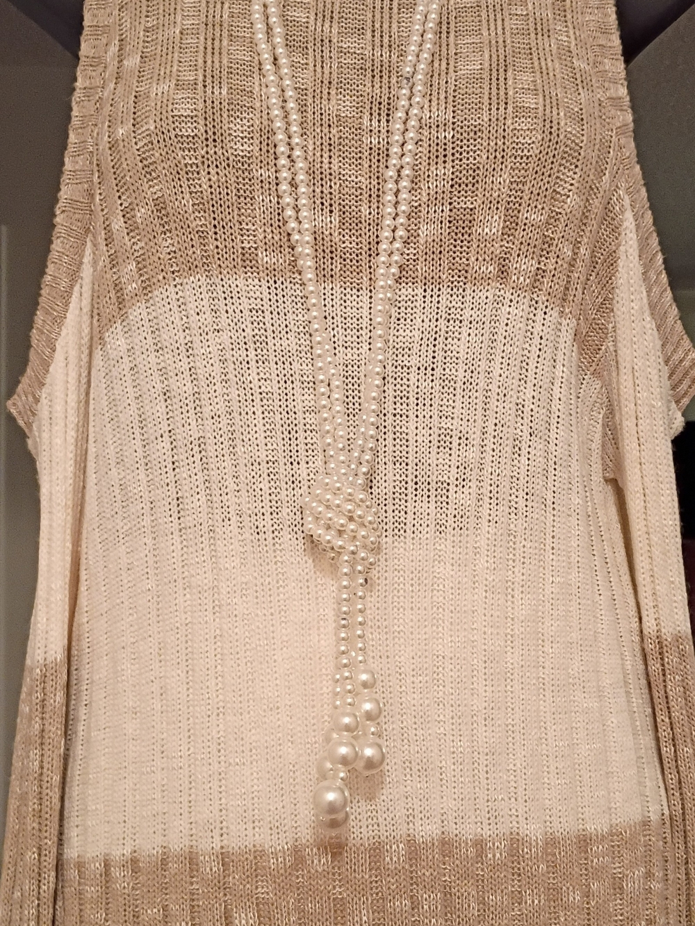 Light Cream and Taupe Ombre Knit Cold Shoulder Women's Sweater